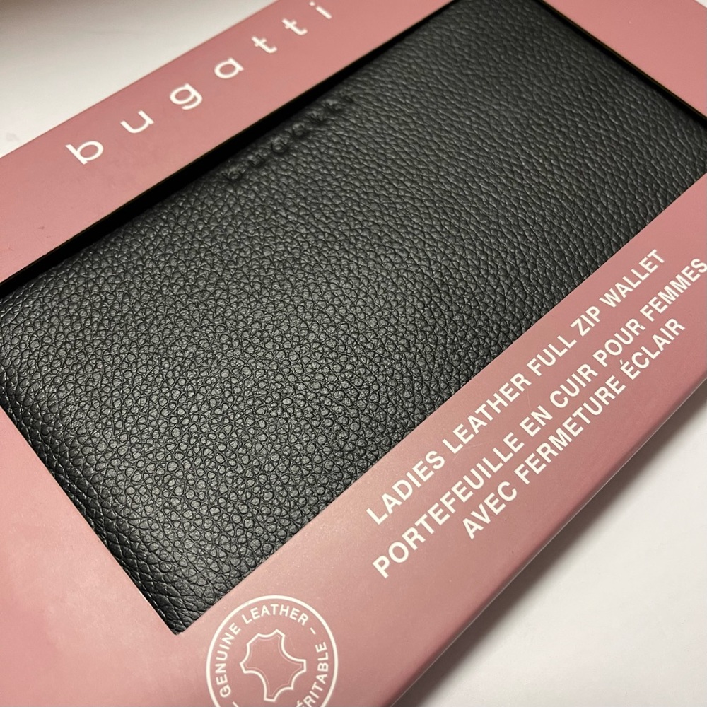 Bugatti Genuine Black Leather Full Zip Wallet for Purse or on own